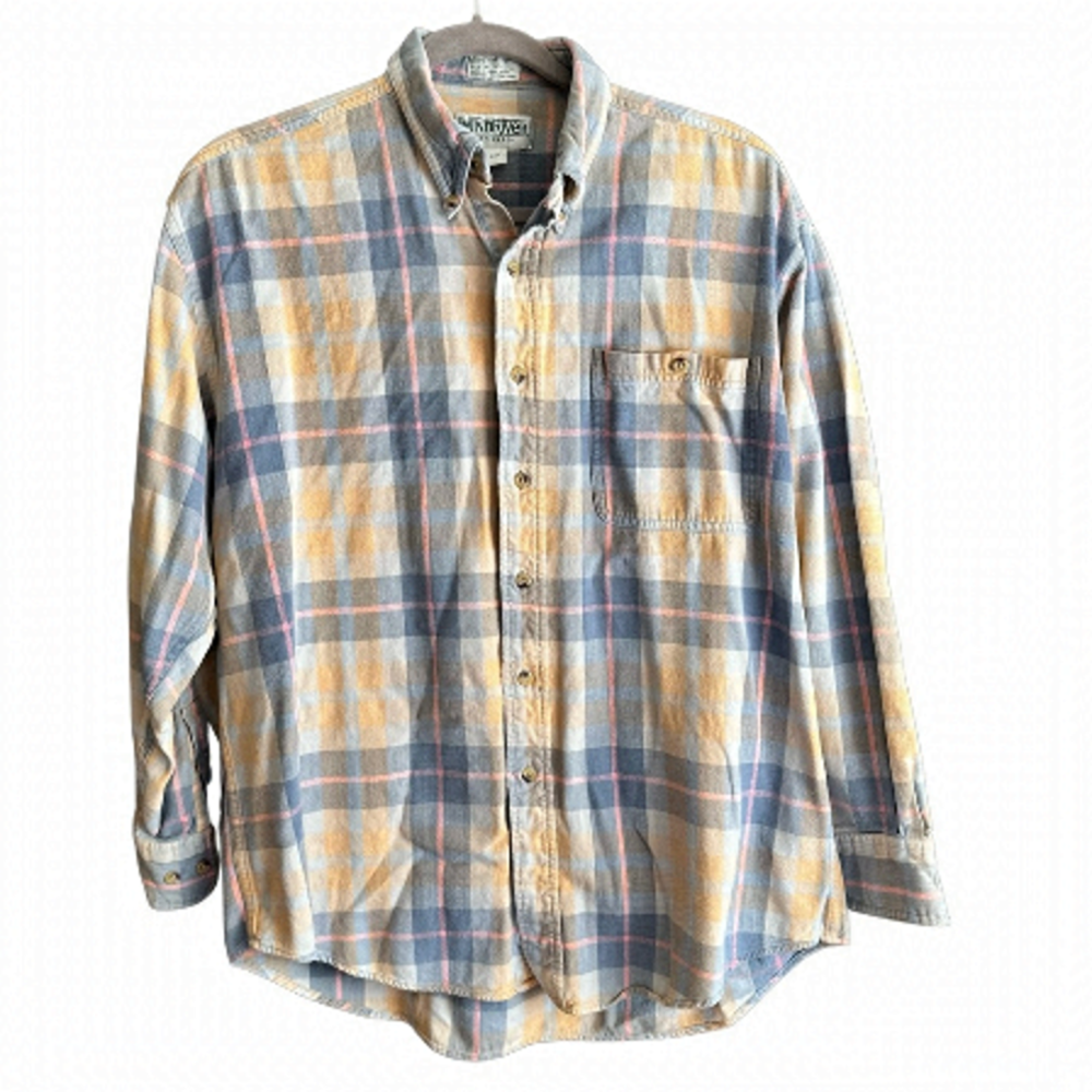WindRiver Women’s Orange Blue Pink Cotton Plaid Button-up Shirt XL